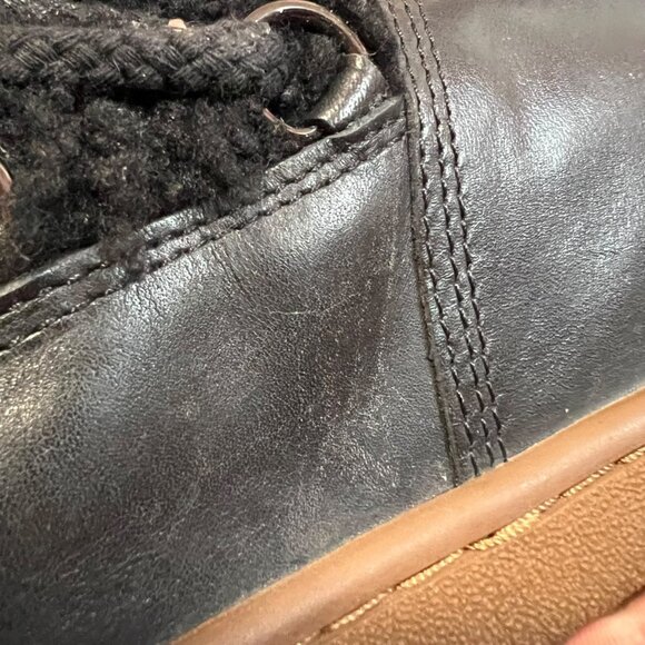 Coach wedge boots Monroe Shearling size 8 black leather high heel booties - Picture 11 of 16